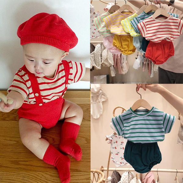 

newborn baby girls boys clothes striped t-shirt shorts set outfits clothes kids summer sets 2020 infantis costume @30, White