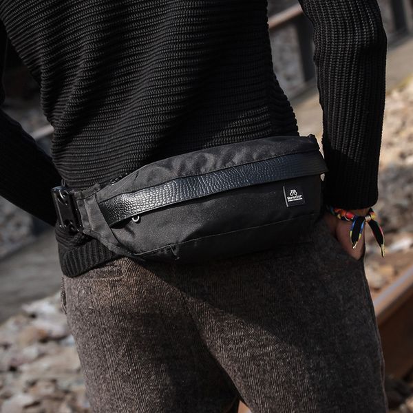 

new fashion running waist pack casual stitching pu nylon chest bag men's outdoor multifunction motion waist pack