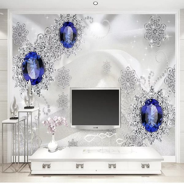 

home decor custom large mural 3d wallpaper modern fashion creative luxury pearl flower blue gem bedroom tv back wall decor 5d embossed