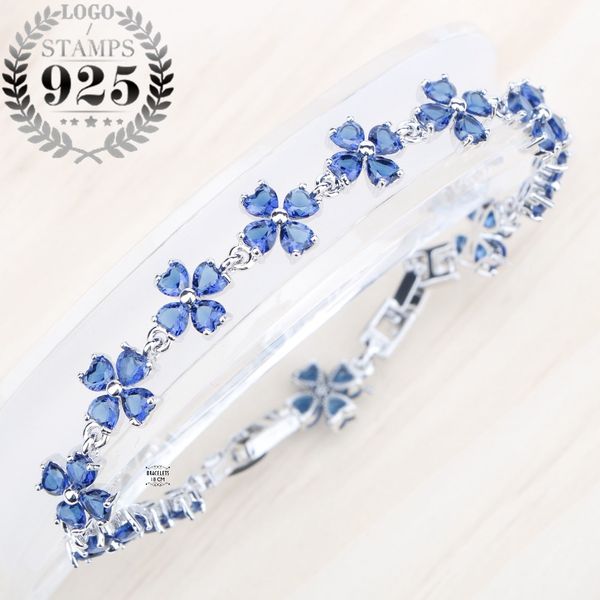 

lucky a bracelet for women blue zircon stones silver 925 jewelry four-leaf clover jewelry and gift box, Golden;silver