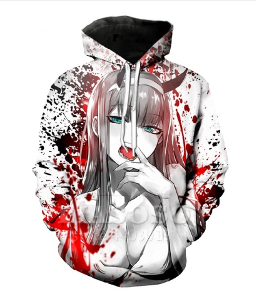 

новая горячая мода аниме дорогая в franxx толстовки женщины / мужчины унисекс с длинным рукавом 3d печатных пуловер унисекс битник спортивна, Black
