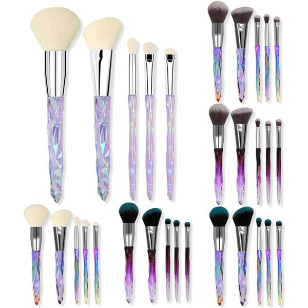 

6style diamond shape rainbow handle 5pcs/set makeup brushes set professional foundation crystal makeup brush dhl ship