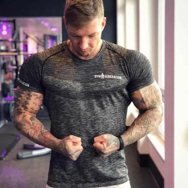 

muscle tight sport t shirt gym fitness shirt men short sleeve workout training t-shirts jogging slim tee running men, Black;red