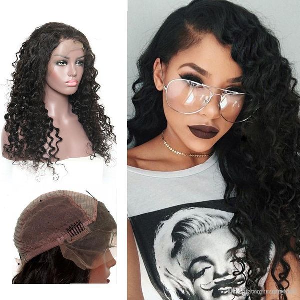 

poker face loose wave lace front wig with natural hairline 100% brazilian remy human hair wigs high density, Black