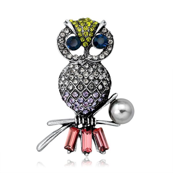 

rhinestone fashion owl brooch alloy animal brooch set diamond brooch wholesale, Gray