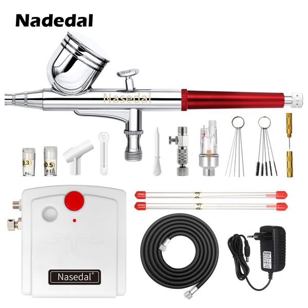 

nasedal nt-29 airbrush компрессор 0.3mm dual-action спрей кисти kit gun воздуха для ногтей аэрограф для макияжа краска модель cake автомобил