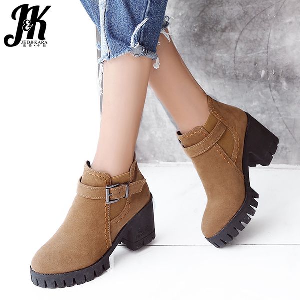 

jk flock winter boots women round toe footwear platform female boot casual girl high heel shoes ankle boots for women mx200324, Black