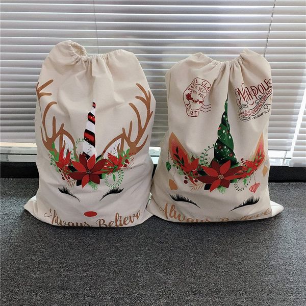 

christmas santa large canvas candy gift bags for kids sacks santa claus bag unicorn red green color drawstring bags 08