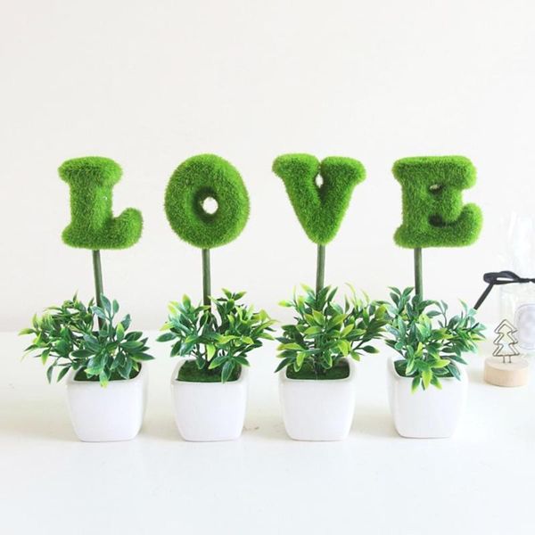 

4pcs love home simulation fake artificial green bonsai plant deskornament