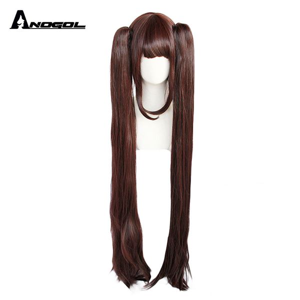 

synthetic wigs anogol nekopara long straight lightweight wave high temperature brown color cosplay 2 ponytails for wig, Black