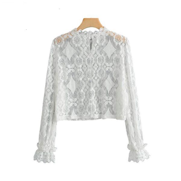 

oversized loose white short blouse petal sleeve hollow out see through shirts female women solid chic la868