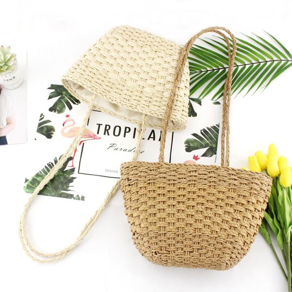 

new one-color retro straw bag bag mori shoulder shoulder woven casual women's beach