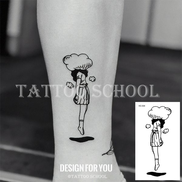 

rocooart waterproof temporary tattoo sticker fashion black tatoo girl cloud hand-drawn art body fake tatoo flash for man woman