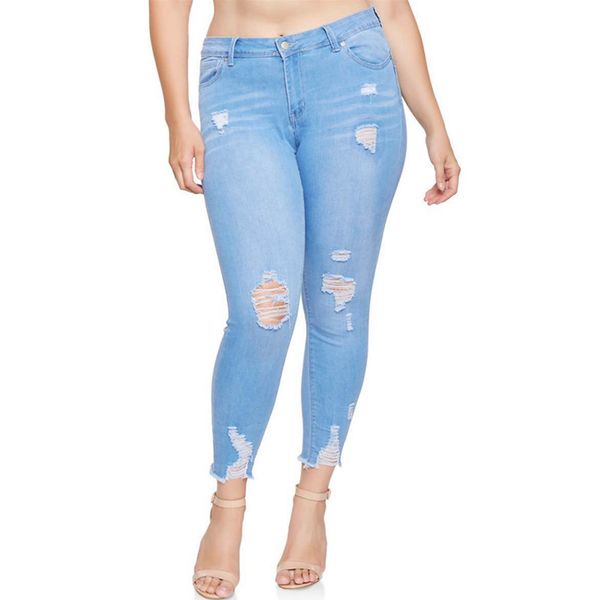 

mens designer large size high stretch hole washed small feet jeans, Blue