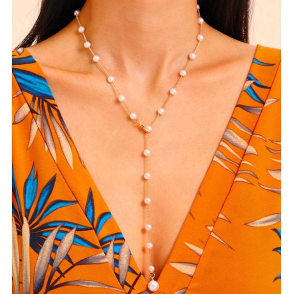 

tocona charming pearl stone chain necklace for women elegance long sweater chain gold alloy party jewelry present c19103, Silver