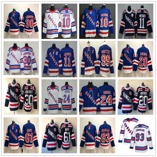 

new york rangers messier hockey jerseys 10 artemi panarin 24 kaapo kakko 30 henrik lundqvist 93 mika zibanejad 61 rick nash chris kreider, Black;red