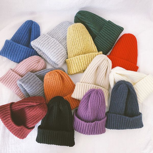 

kids stripe knitted hat autumn winter girls warmer beanie caps boys knitting ring children's vertical stripes hat 14 colors a2701, Yellow