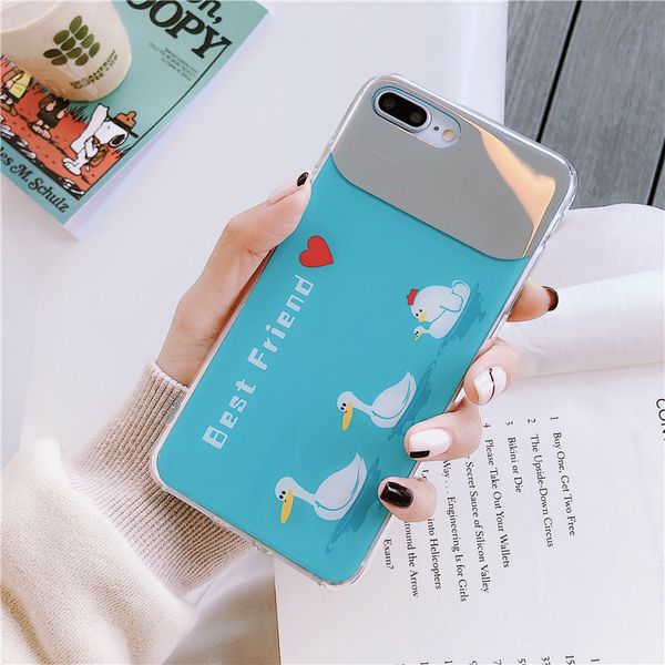 

for iphone xs mxs phone cases makeup mirror cute duck pc hard back cell phone case for iphone 6 7 8 plus xr