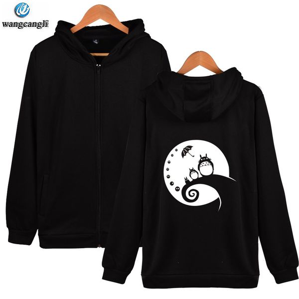 

2019 new cartoon totoro winter hoodies sweatshirt men women fashion fleece hoodie casual zipper jacket coat xxs-4xl totoro, Black