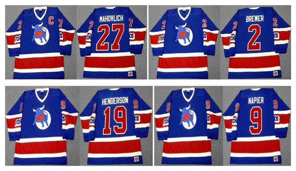 

vintage toronto toros jersey 27 frank mahovlich 19 paul henderson 9 mark napier 2 carl brewer blue custom any name number ccm hockey, Black;red