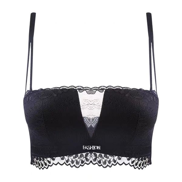 

lingerie strapless women bra non-slip backless underwear push up female bralette lace wire invisible girl brassiere, Red;black