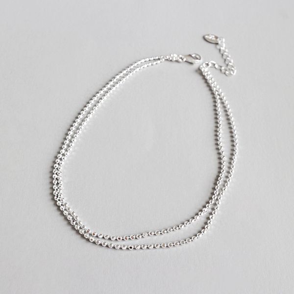 

925 sterling silver ankle foot bracelet cheville brazaletes pulseras mujer, simple beads double chains anklets for women jewelry t190620, Red;blue