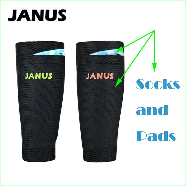 

janus football soccer shin guards socks black with shin pads goalkeeper training protector, Black;gray