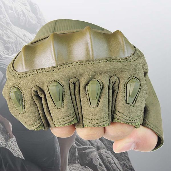 

tactical gloves men winter half finger hard knuckle gloves paintball shoot combat anti-skid hiking cycling c, Black