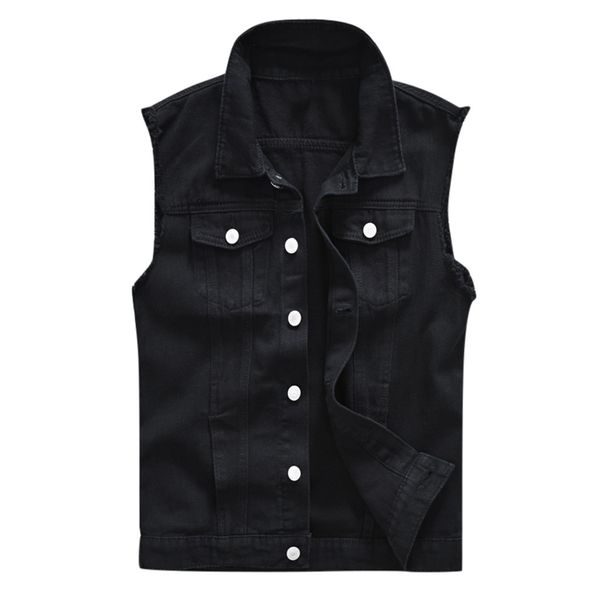 

denim vest men black solid waistcoat fashion buttons waist coat for men colete jeans vests d90824, Black;white