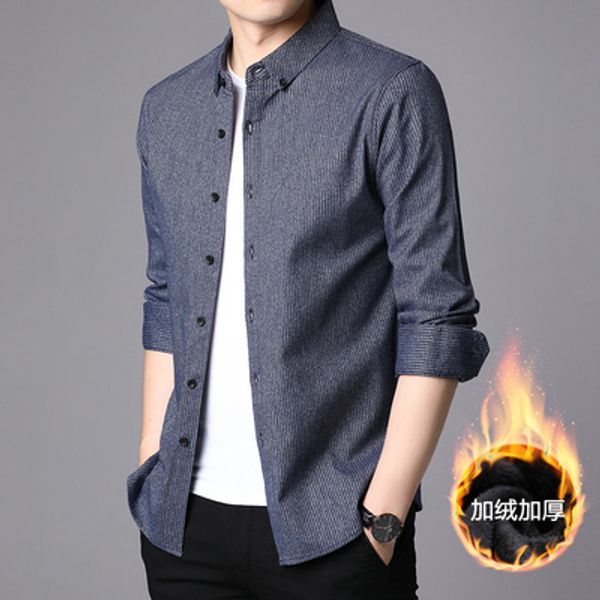 

2020 new long-sleeved shirt men's cotton plus velvet thick tooling shirt men's jacket warm casual, White;black