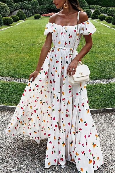 

flora printed long skirts vintage fashion designer elegant dresses for women spring autumn work party casual a50, Black;gray