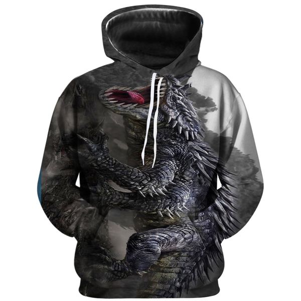 

2019 venda quente mais recente filme godzilla: rei monstro 3d imprimir estilo casual hoodie hip hop rua camisa com capuz, Black