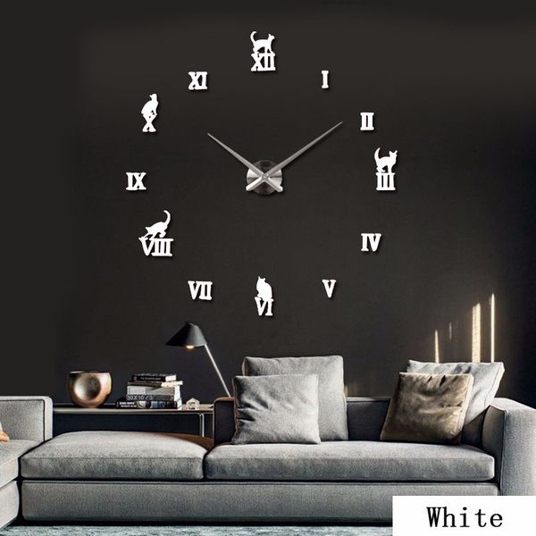Hot Sale Wall Clock Acrylic Mirror Roman Cat Large Clocks Quartz Watch Large Living Room Decorative Europe Oversized Clocks Wall Oversized Decorative