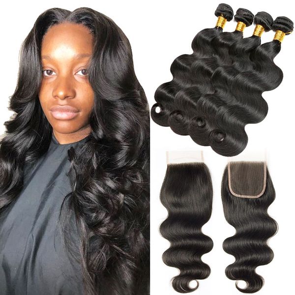 Malaysian Virgin Hair Weave 4 Bundles Remy Human Hair With Top