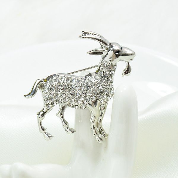 

elegant crystal goat sheep brooch pin fashion animal brooch jewelry gifts for women men, Gray