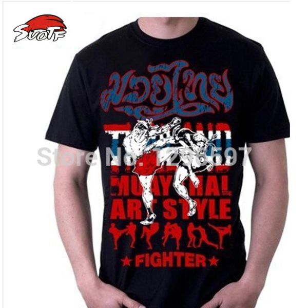 

suotf shirt muay thai short sleeve shirt t-shirt male king clothes, Black;red