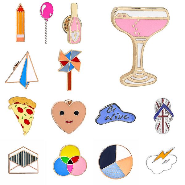 

pinksee new creative cute cartoon enamel paper airplane windmills envelope metal brooch pins bag clothes badge for women kids, Gray