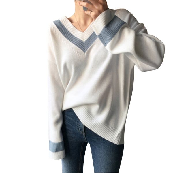 

new 2019 autumn winter women's sweaters black white pullover korean style minimalist casual office lady plus size thick, White;black