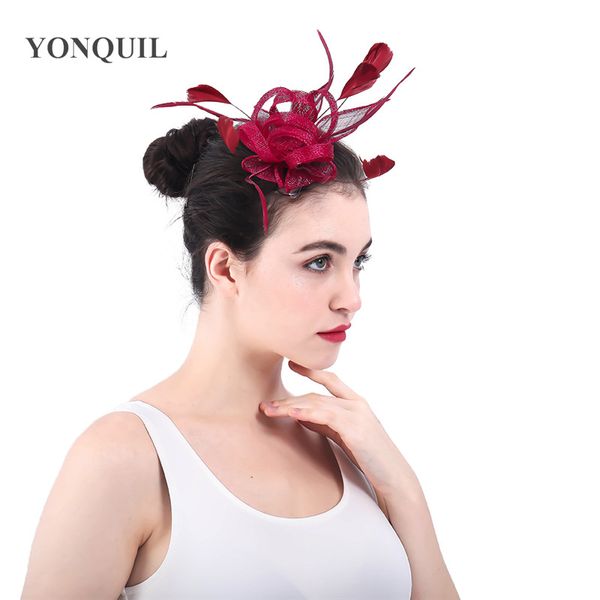 

marron sinamay roses fascinator headwear church wedding bridal party hair accessories derby millinery cocktail hats