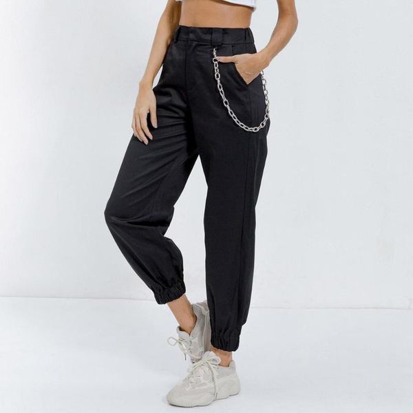

fashion womens sweatpants streetwear pocket beam foot high waist casual trousers safari style loose tooling trouser clothing, Black;blue