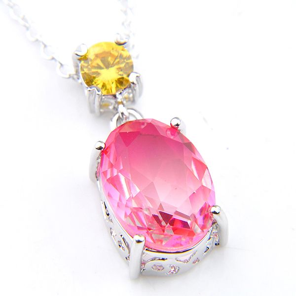 

wholesale luckyshine 10 pcs oval bi colored tourmaline cubic zirconia women gemstone silver pendants necklace fashion jewelry with chain
