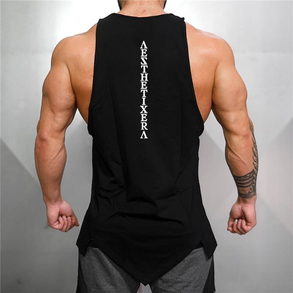 

muscleguys gyms stringer clothing bodybuilding tank men fitness singlet sleeveless shirt solid cotton muscle vest undershirt, White;black