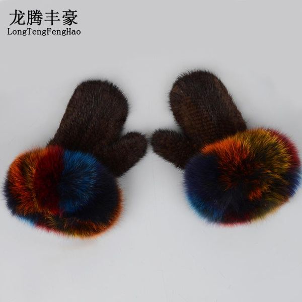 

gloves women gloves & mittens real fur with fur pom poms warm fingerless winter female mittens ladies, Blue;gray