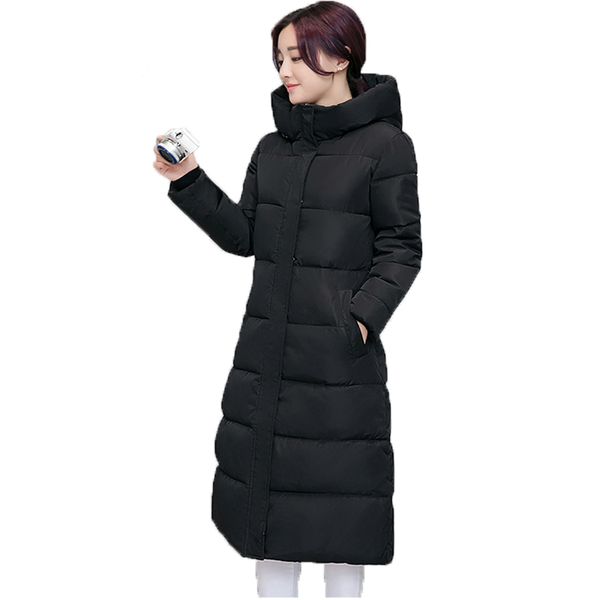 Mode-Casaco Plus Größe Frauen Gepolsterte Jacke 2018 Neue Lange Hülse Mit Kapuze Casual Parka Solide Thcik Elegante Lange Mantel weibliche Günstige Mäntel