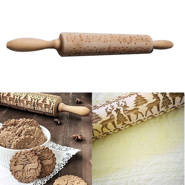 

musical note natural 35cm wooden rolling pin engraved rolling pin diy baking tools