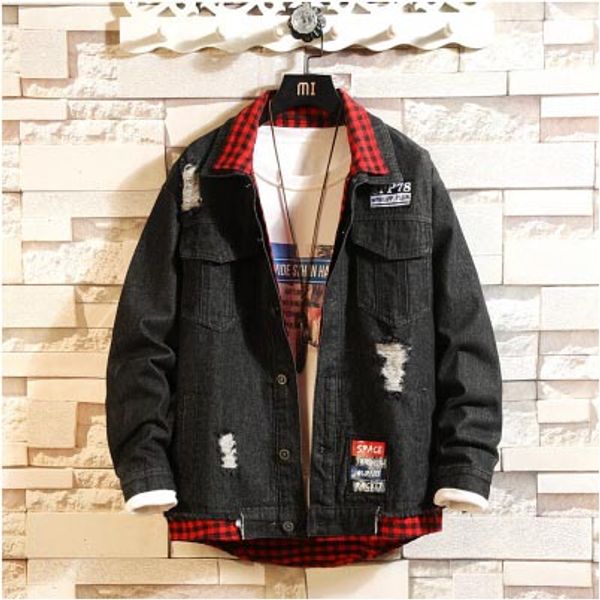 

mens конструктора куртки мужские марка джинсовой куртки молодёжная повседневный solid color coat мальчики hole стиль tops 2020 новые тенденц, Black;brown