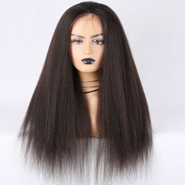 

kun human hair wig lace front wigs brazilian human hair kinky straight with preplucked natural hairline, Black;brown