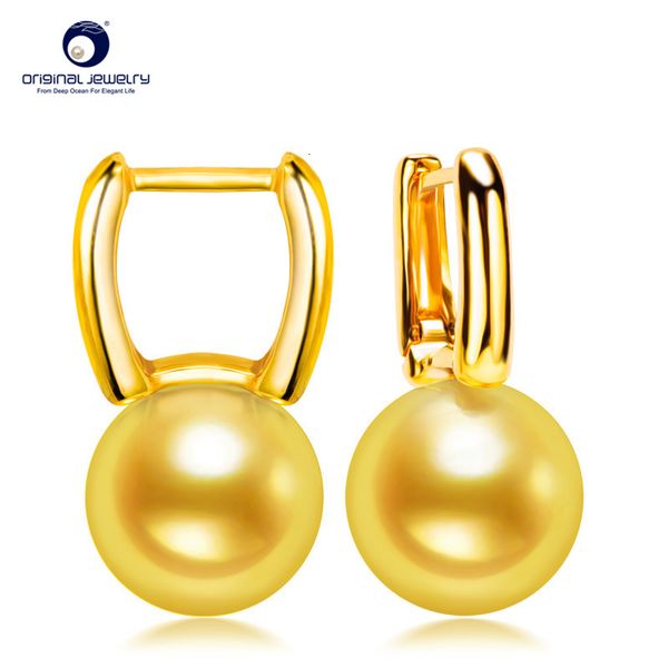

ys] square design 18k gold drop earring 7.5-8mm genuine natural japanese akoya pearl earrings fine jewelry for women cj191203, Golden