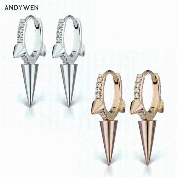 

andywen 925 sterling silver 8mm triple long spike eternity clicker crystal cz zircon hoops clis loops huggies earring for women