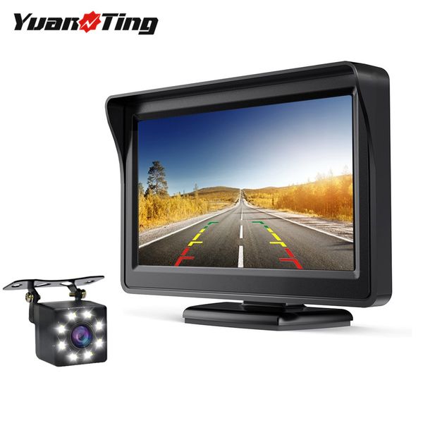 

yuanting auto led backup rear view camera night vision kit with 4.3" tft lcd car monitor screen parking assistance system dc 12v